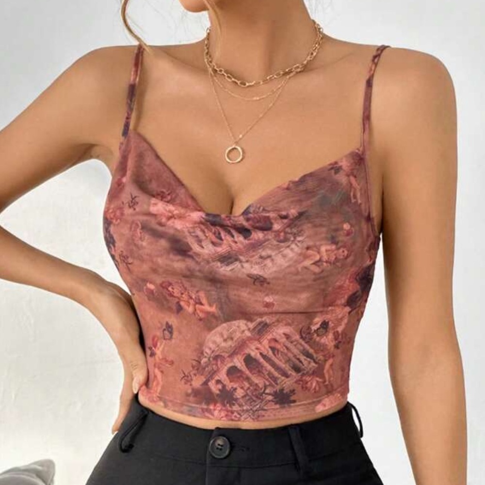 SHEIN Privé Women's Draped Collar Crop Cami Top
